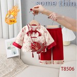 新款童装冬季厚款女童套装儿童加绒中式唐装宝宝生日礼服两件套