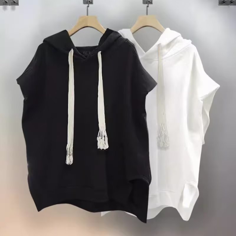 Summer Leisure Sports Solid Color Hooded Sleeveless T-Shirt Men's Trendy Brand Ins Loose and Handsome Vest Hoodie for Men