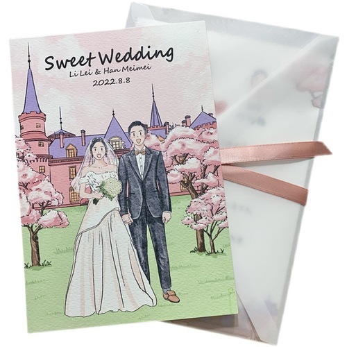 Wedding Invitation  Marriage Cute Personality Drawing Happy Postcard Invitation Letter European Style
