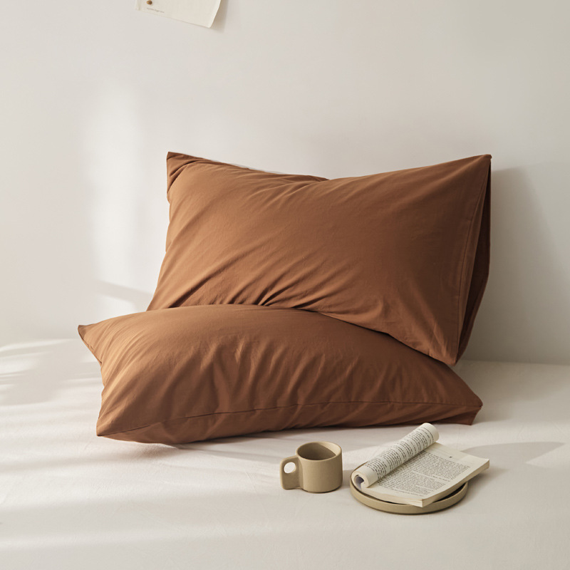 Algodón de alta calidad 60s una sola funda de almohada de algodón lavado con agua funda de almohada de algodón de color sólido funda de almohada de piel un par de 100 funda de almohada de algodón