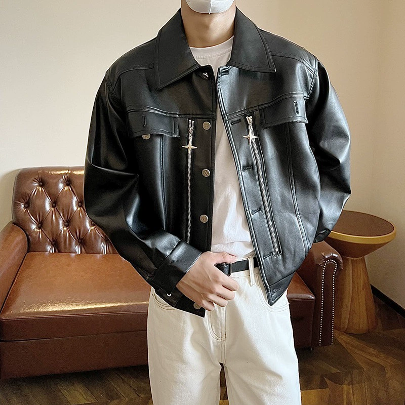 Кожаная куртка куртка мужская 2024 весна и осень новая американская улица высокая улица красавчик высокого класса