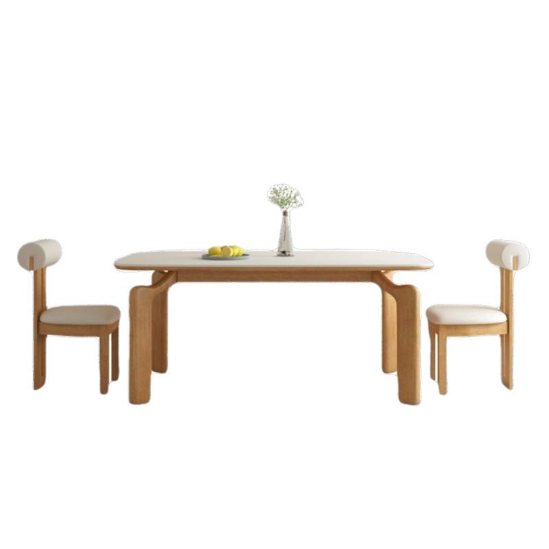 Nuevo estilo medieval crema mesa de comedor de madera maciza tronco de pierna de elefante combinación mesa de comedor de tablero de roca estilo japonés rectangular
