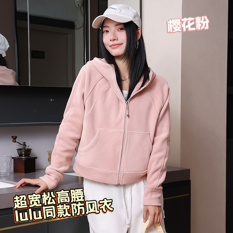 休闲连帽宽松百搭卫衣加绒户外跑步保暖外套加厚设计感通勤外套|undefined