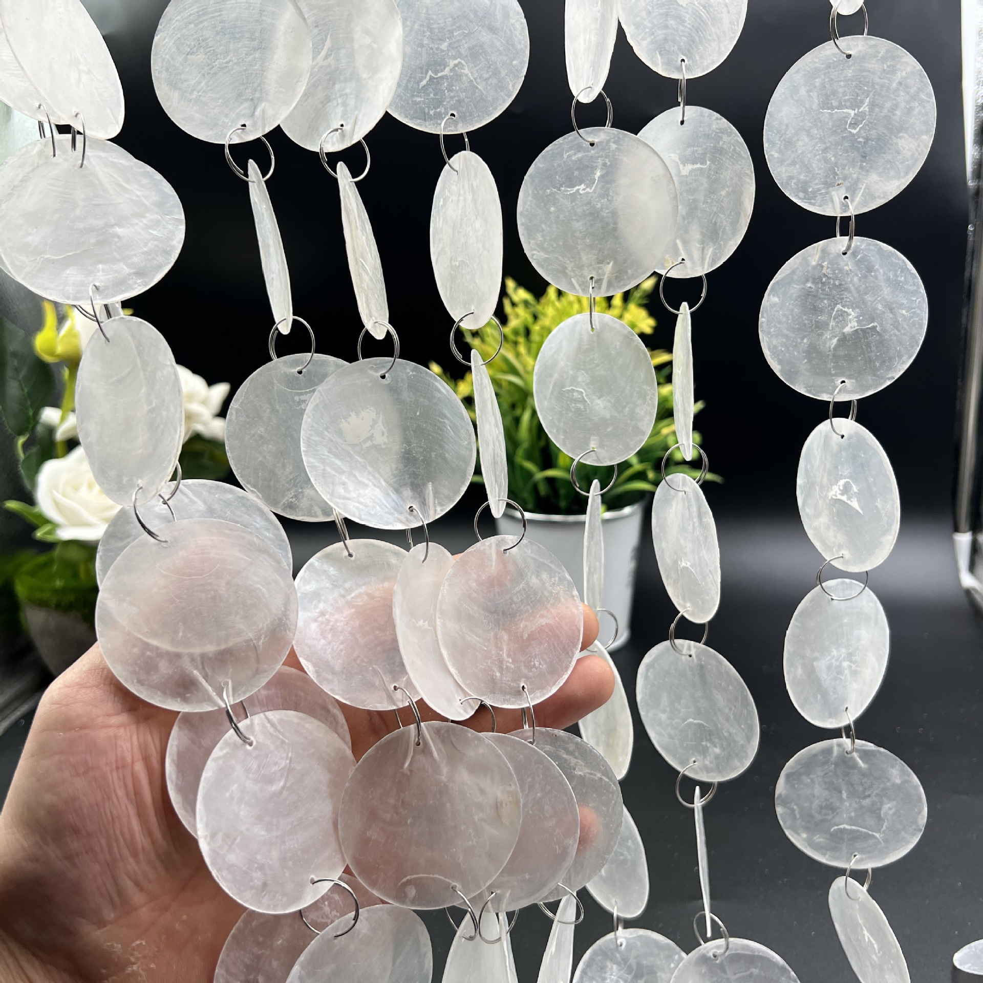 Propósitos de boda conchas, piezas de mica, piezas de decoración de campo, piezas de campana de viento, piezas de mica conchas naturales