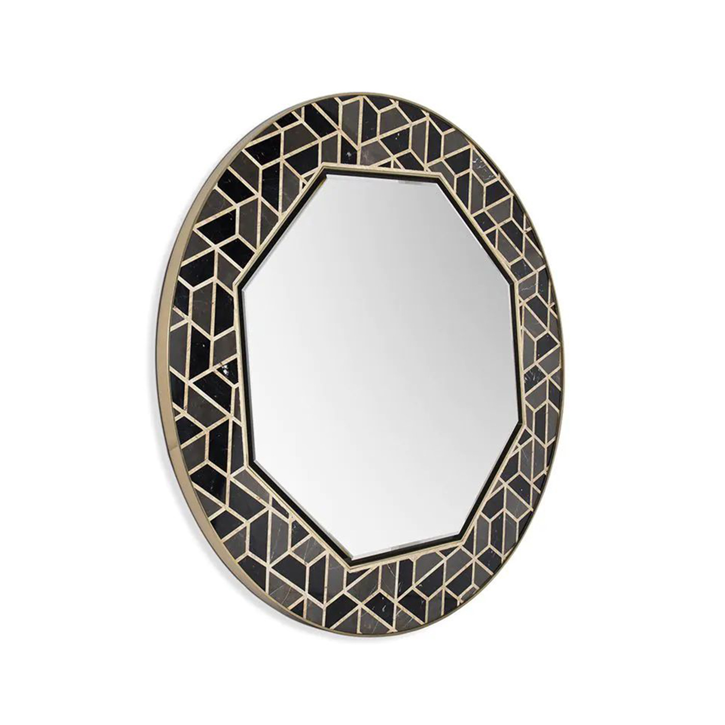 Light Luxury Art Round Wall Decoration Mirror Villa Living Room Stainless Steel Entrance Mirror Marble Bathroom Mirror