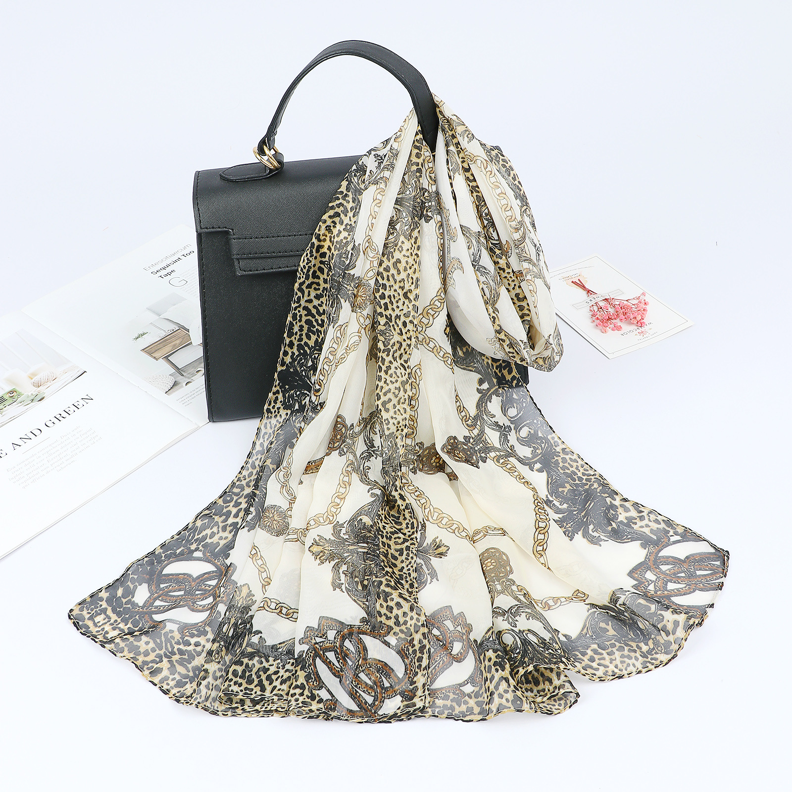 Chiffon Material Women's Fashion Leopard Chiffon Printing Silk Scarves