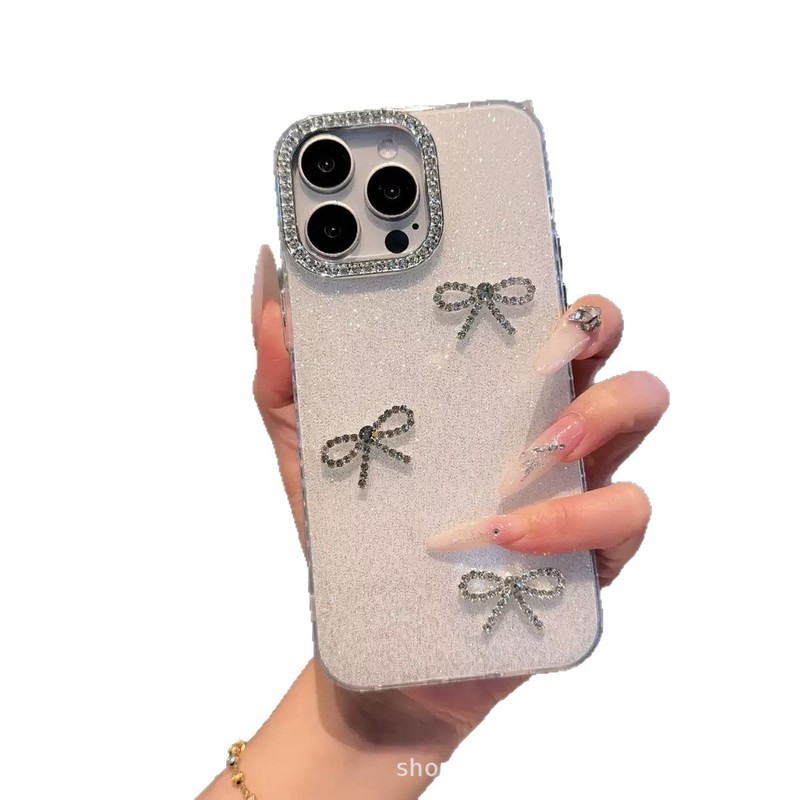 闪粉闪钻适用苹果16手机壳可爱蝴蝶结iPhone17保护套奢华带钻女款|undefined