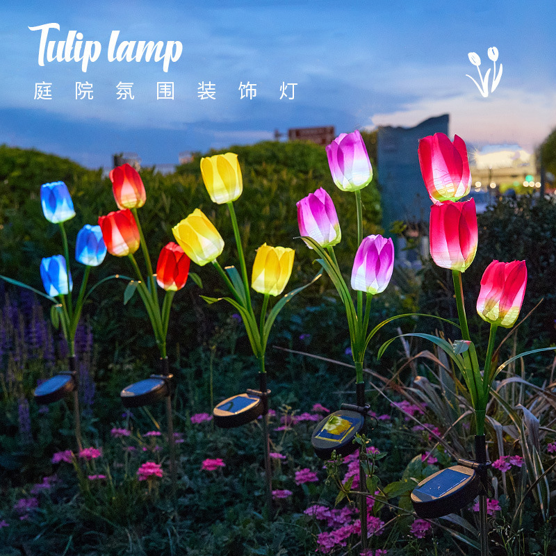 lámpara solar LED césped exterior jardín lámpara de paisaje tulipán parque iluminación decoración lámpara de color