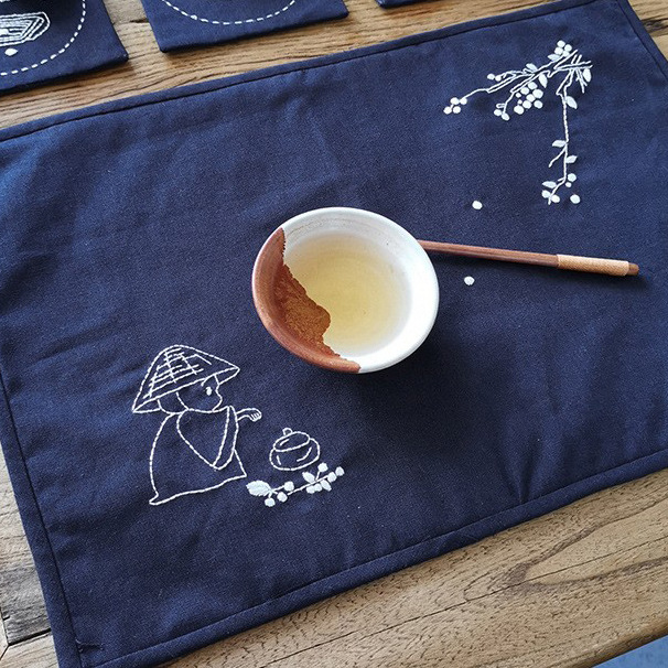 Posavasos para Té - Estilo Zen - Posavasos Grande (Kit DIY) + Bastidor de Bordado de 20cm