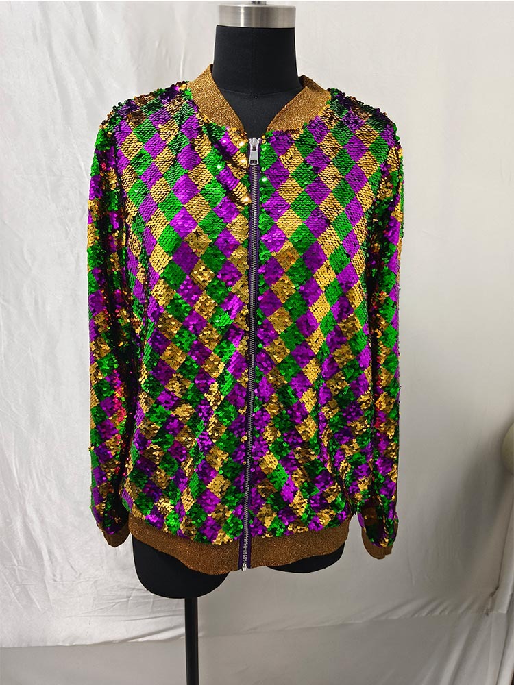 Chaqueta de Béisbol Bordada con Lentejuelas de Poliéster con Cremallera para Halloween