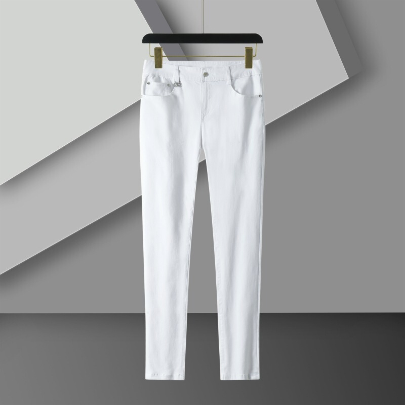 Simple Trendy Brand Jeans 2022 Summer Men's New Arrival Micro-Stretch Slim-Fit Feet Taurus Labeling Trousers