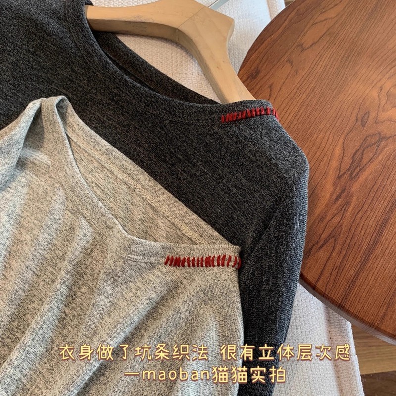 LM92梦幻柔光效果~纱线大自然岩石肌理感花纱长袖百搭T恤|undefined