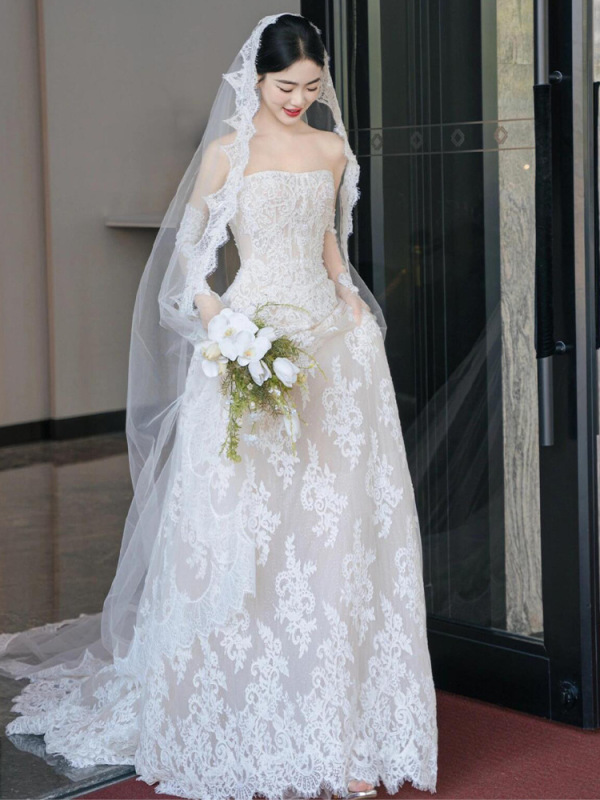 抹胸婚纱礼服2025新款法式轻简约小拖尾高级质感新娘主纱小个子夏|undefined