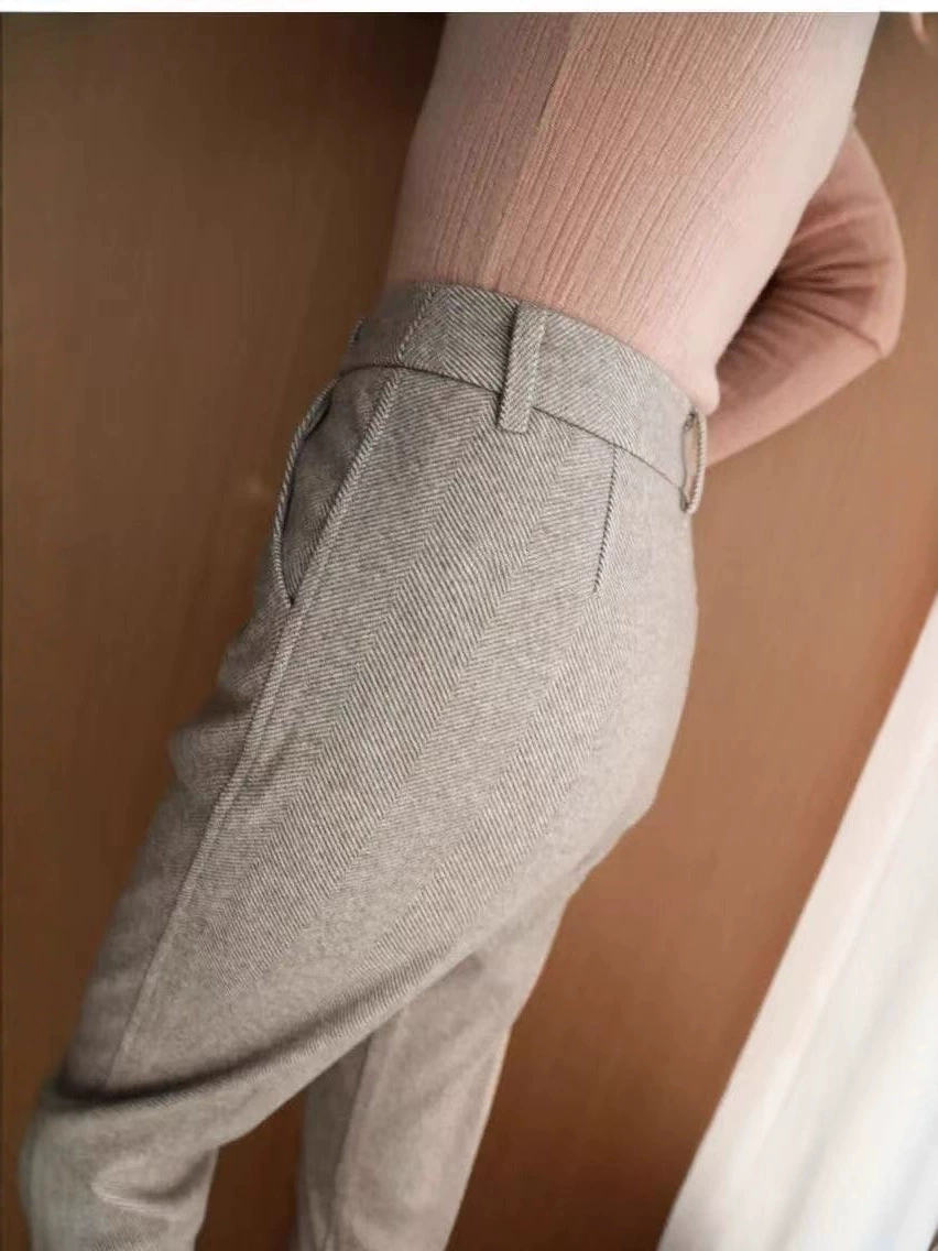 Деми-сезонные шерстяные брюки, приталенный крой, размеры S–XXXL, хаки/серый/абрикосовый