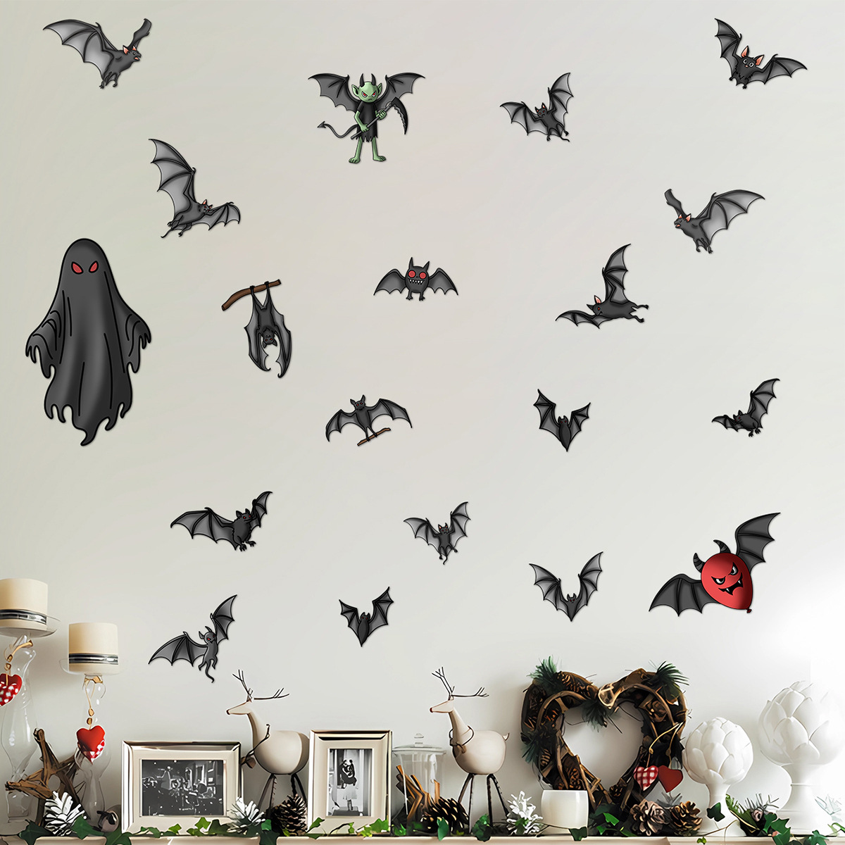 Bat Monster Female Ghost Party Horror Atmosphere Decorative Wall Stickers Kidsren's Room Bedroom Wall Beautification Decorative Stickers