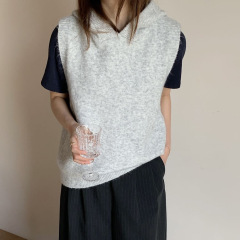 休闲百搭纯色连帽针织衫马甲连帽宽松背心复古日系叠穿外搭毛衣女