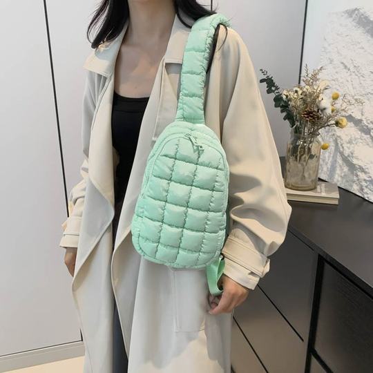 跨境2024新款秋季棉服箱包绣线格子云朵包欧美潮流斜挎运动包户外骑行大容量胸包