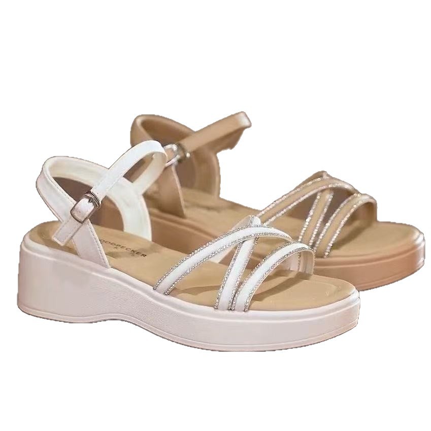 Rojo y azul, cuero suave, sandalias romanas de moda para mujeres 2026 nuevo tipo de verano para usar casuales, versátiles y antideslizantes, botón