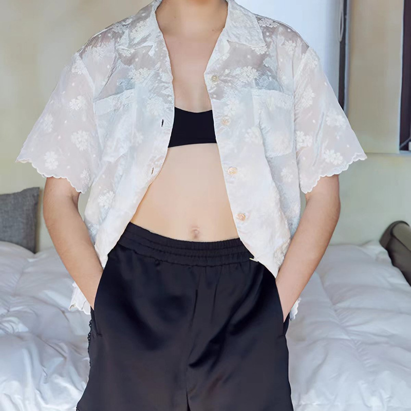 Korean style summer new lace embroidered daisy flower loose short-sleeve shirt cardigan top Dongdaemun