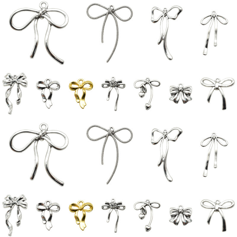 11 bow pendant DIY vintage alloy jewelry accessories cross-border hot necklace bracelet charm pendant