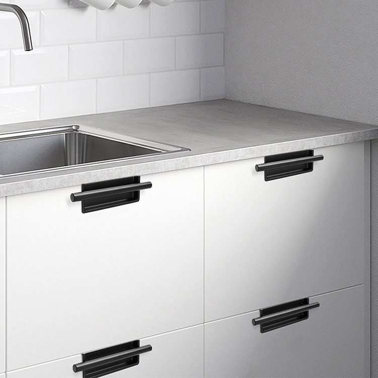 Built-in embedded dark pull handle cabinet door drawer hidden fastener wardrobe door handle zinc alloy furniture hardware door knob