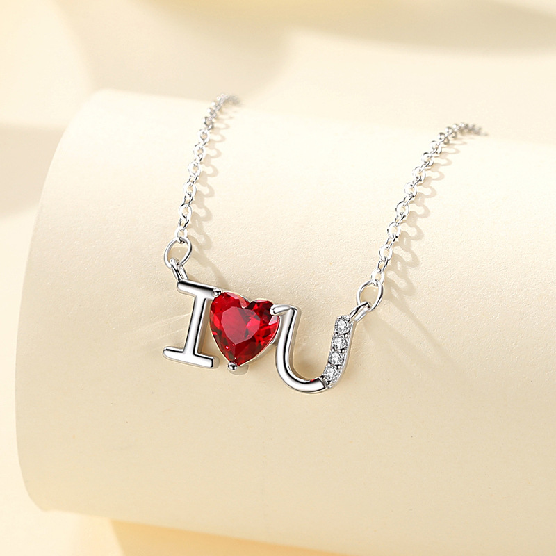 Plata esterlina s925 diamante ilovey te amo collar de cadena clavícula femenina simple joyería del Día San Valentín