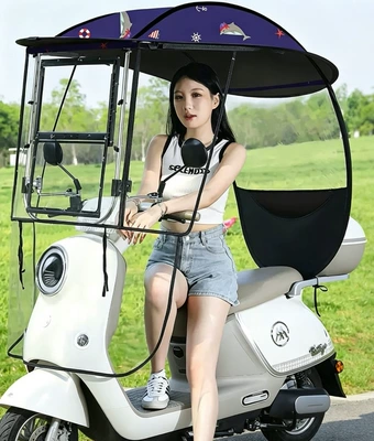 Elektromobil üçün ön şüşə çətiri (günlük) and Motorcycles, Windproof, Sun Protection - fixed-model-lifting-window-steel-shed-one-piece-hard-side-wings-no-adjustment-on-the-front-dolphin-the-car-has-a-reversing-mirror