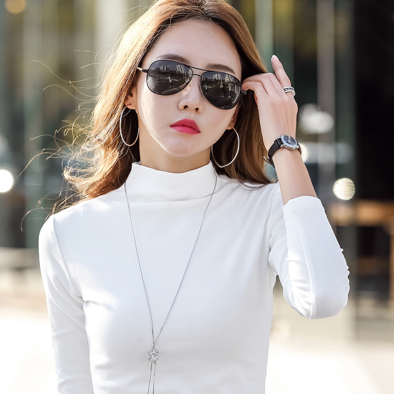 Autumn and Winter Trendy Half-Turtleneck Women's Long-Sleeve T-Shirt, Warm Base Layer, Korean Style Slim Fit with Elastic Splicing Design
