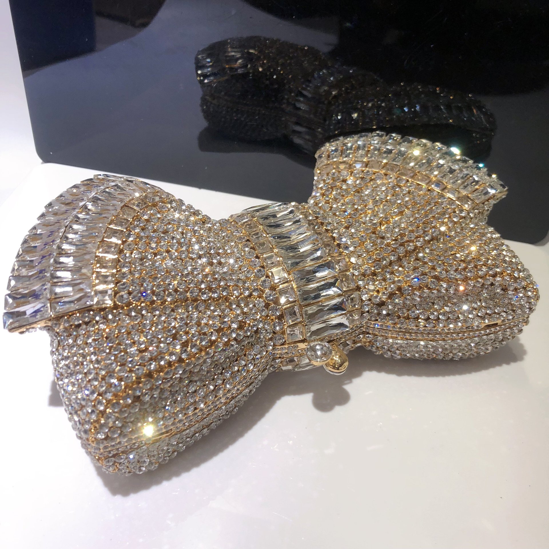 Túi clutch dạ hội đính kim cương kiểu mới — Màu tím huyền ảo, Vàng AB, Bạc AB, Nền vàng kim cương trắng chi tiết 5