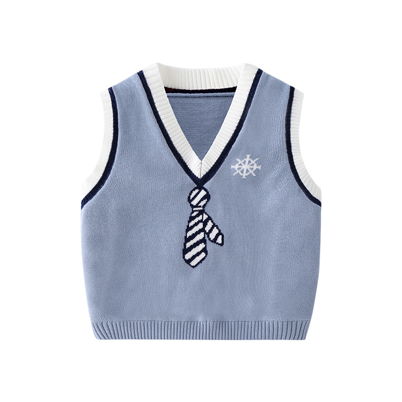 Chaleco estilo universitario, bonito y agradable para la piel, chaleco de clase A para bebé, chaleco de primavera y otoño con cuello en V, chaleco para niños de estilo coreano
