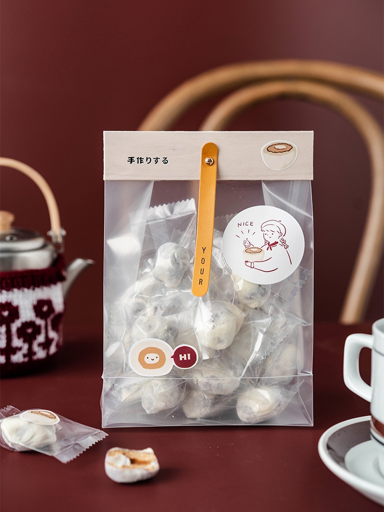 Galletas de madera de cardíaco bolsas independientes transparentes hechas a mano tortilla de nieve galletas de arroz pegajoso barco leche jujube envasado