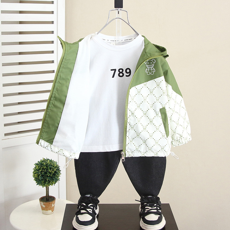 5958 Chaqueta cortavientos de otoño para niños 2024 Chaqueta de primavera y otoño para bebés fresca y guapa Chaqueta para niños con capucha