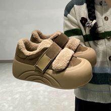 厚底魔术贴丑萌面包羊羔毛毛棉鞋子女秋冬季外穿加绒2025新款板鞋