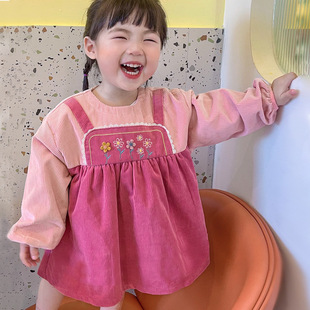 New Children's Overalls Princess Skirt Western Style Baby Girl Waterproof Eating Apron Autumn and Winter Long Sleeve Crystal Velvet Reverse Dressing