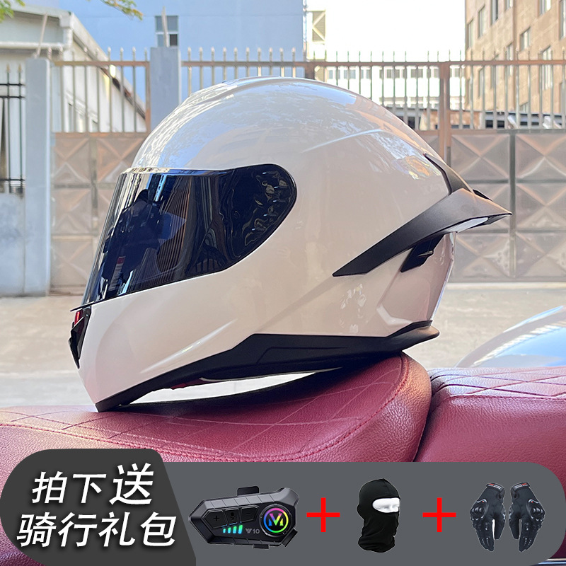 Nueva certificación estándar nacional motocicleta casco completo casco neto Bluetooth hombres y mujeres personalidad de verano cuatro estaciones cola grande pareja corriendo