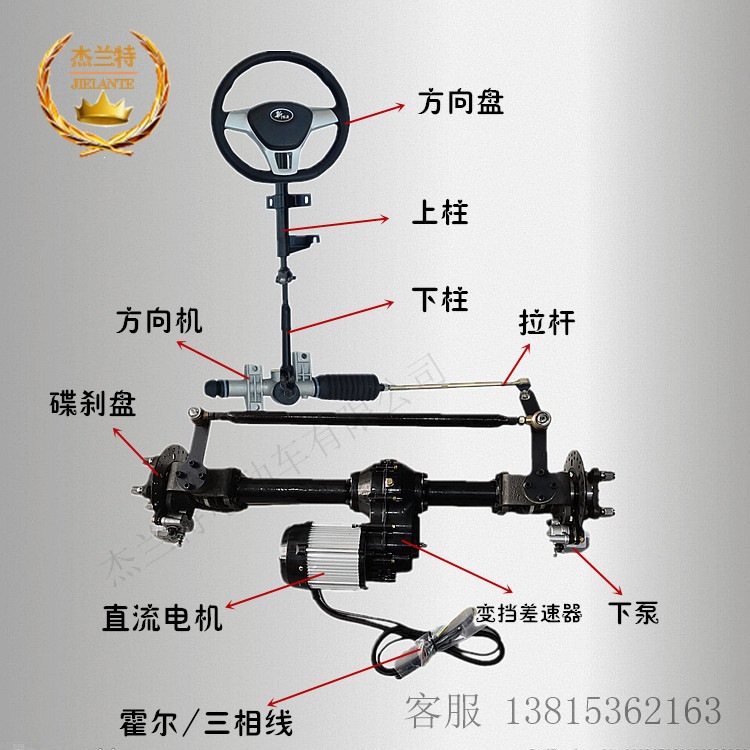 Jelante Electric Vehicle Frame Assembly with Motor, Steering Gear, Front Axle Parts, Universal Type