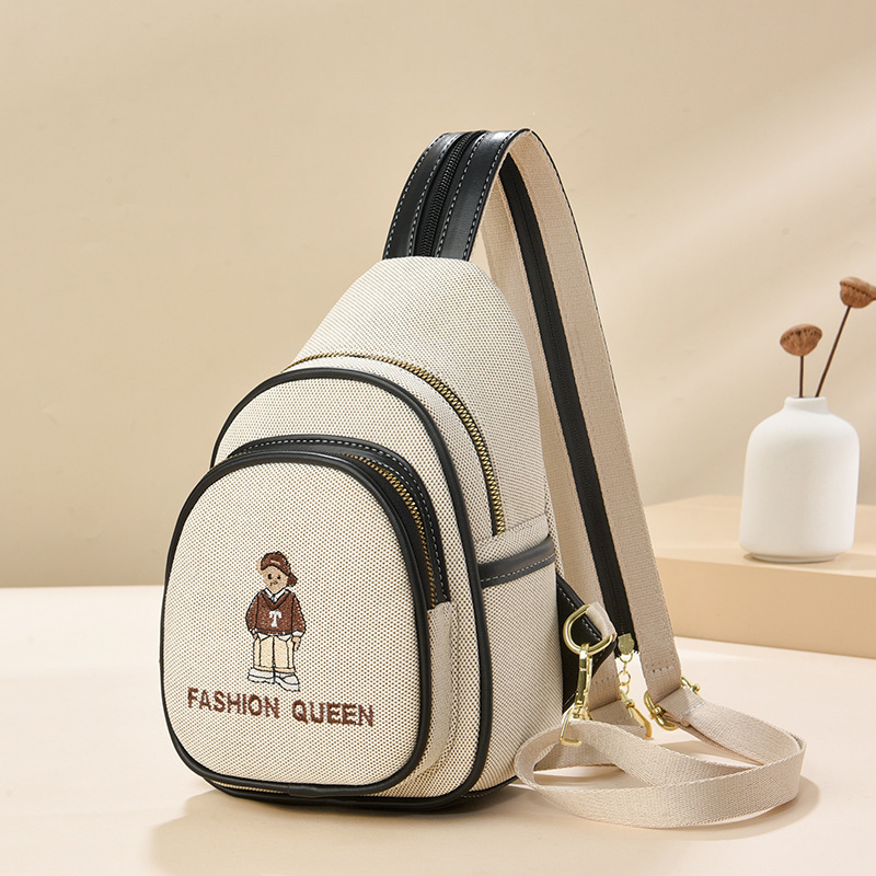 Mochila de dibujos animados 2025 nueva moda simple bolso de pecho casual mujer oso bordado bandolera de todo fósforo