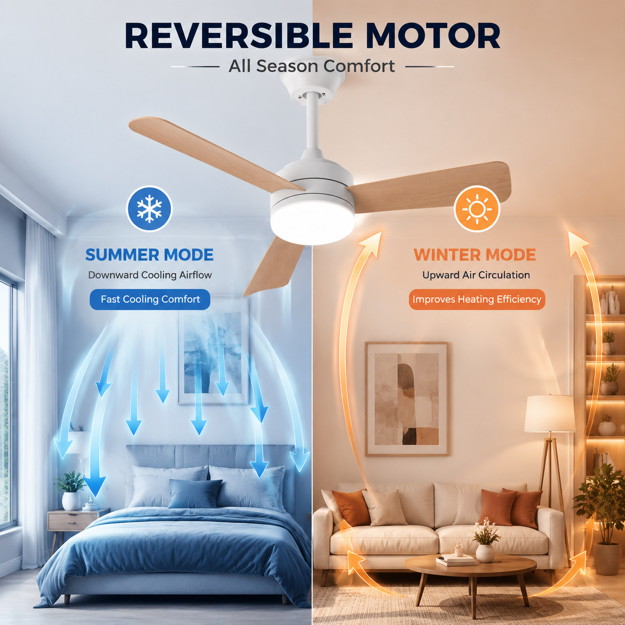 Ventilador de Techo con Luz de PC y ABS con Control Remoto para Dormitorio y Restaurante