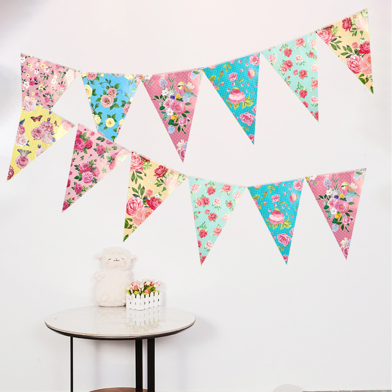 New Color Pastoral Flower Theme Birthday Party Arrangement Triangle Banner Disposable Flag Decoration Supplies New Color Pastoral Flower Theme Birthday Party Arrangement Triangle Banner Disposable Flag Decoration Supplies