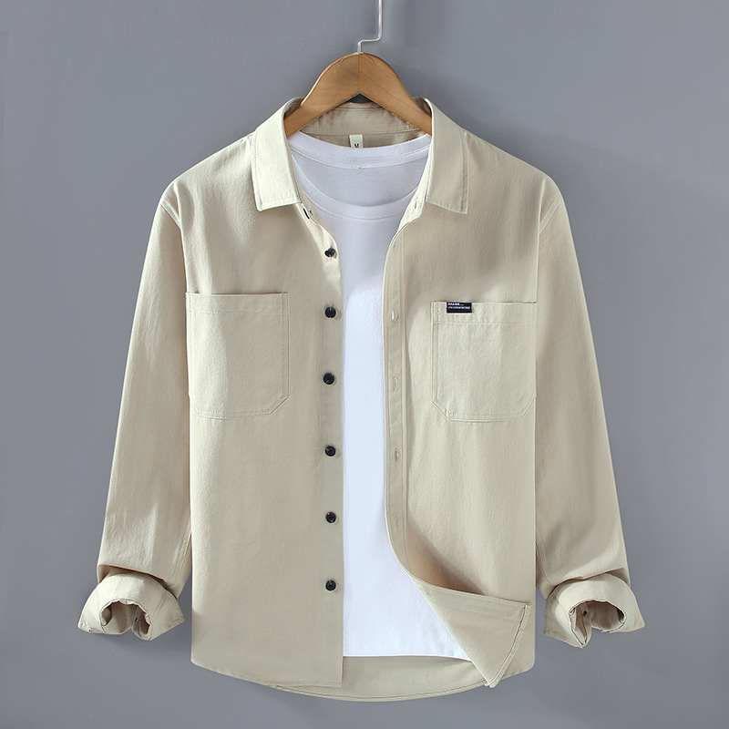 2357长袖衬衫男士春秋日系潮牌翻领纯棉长袖休闲宽松外套男生衬衣
