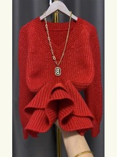 M99今年流行漂亮红色毛衣女2023年秋冬季新款高级感超好看上衣