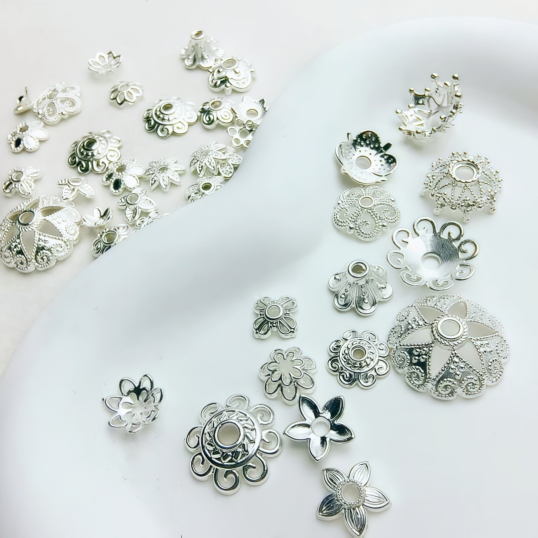 亮银镂空花托 diy手链花瓣隔片花帽珠托古风发簪材料串珠饰品配件