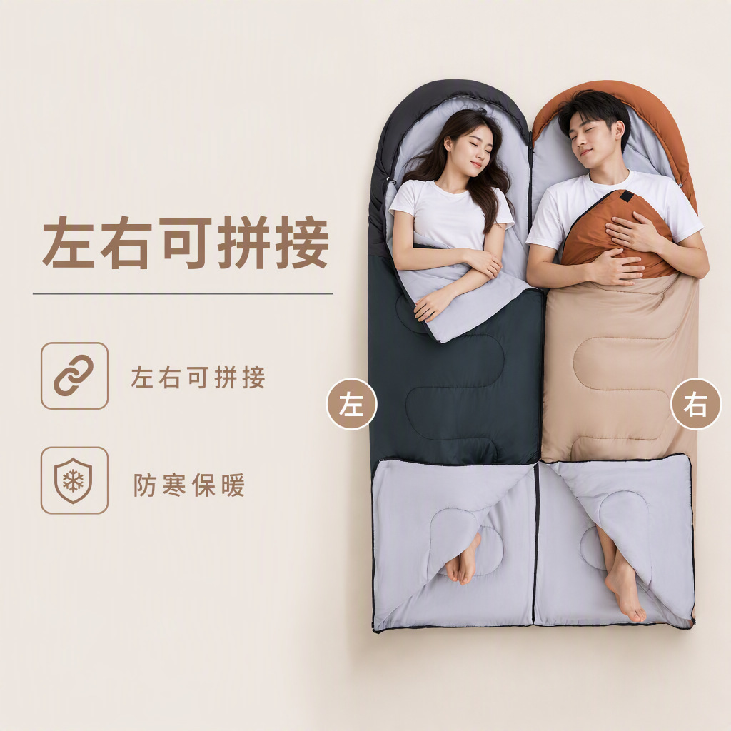 Sleeping Bag for Outdoor Camping, Can Be Combined for Single or Double Use, Suitable for Indoor Nap, Hotel, Dirt-Proof, Warm and Cold-Resistant, Factory Wholesale