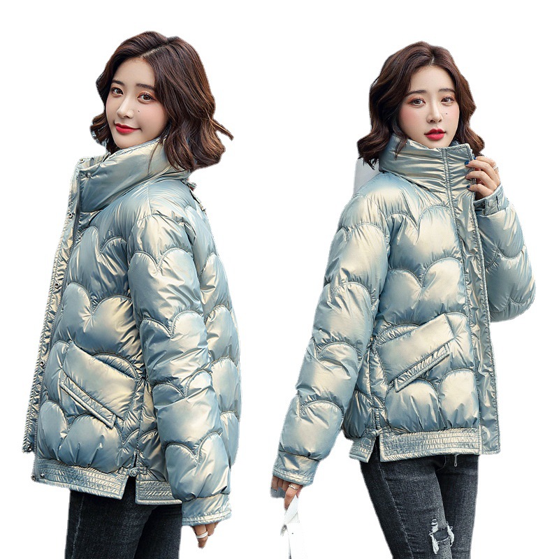 2021冬季短拉链羽绒棉服气质通勤棉淑女宽松韩版蓝色棉服