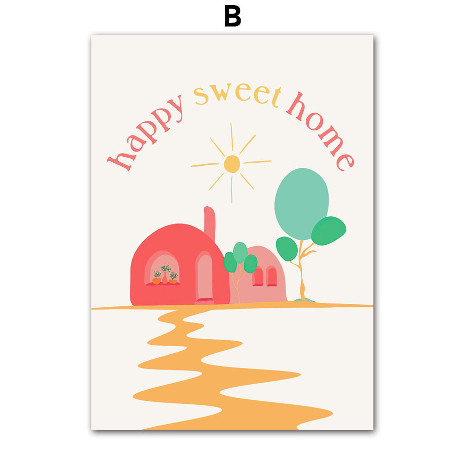 Modernes minimalistisches Kinderzimmer-Cartoon-Leinwandbild mit inspirierenden Zitaten zu Sonne, Mond und Regenbogen – ideal für Babyzimmer._voghion.com