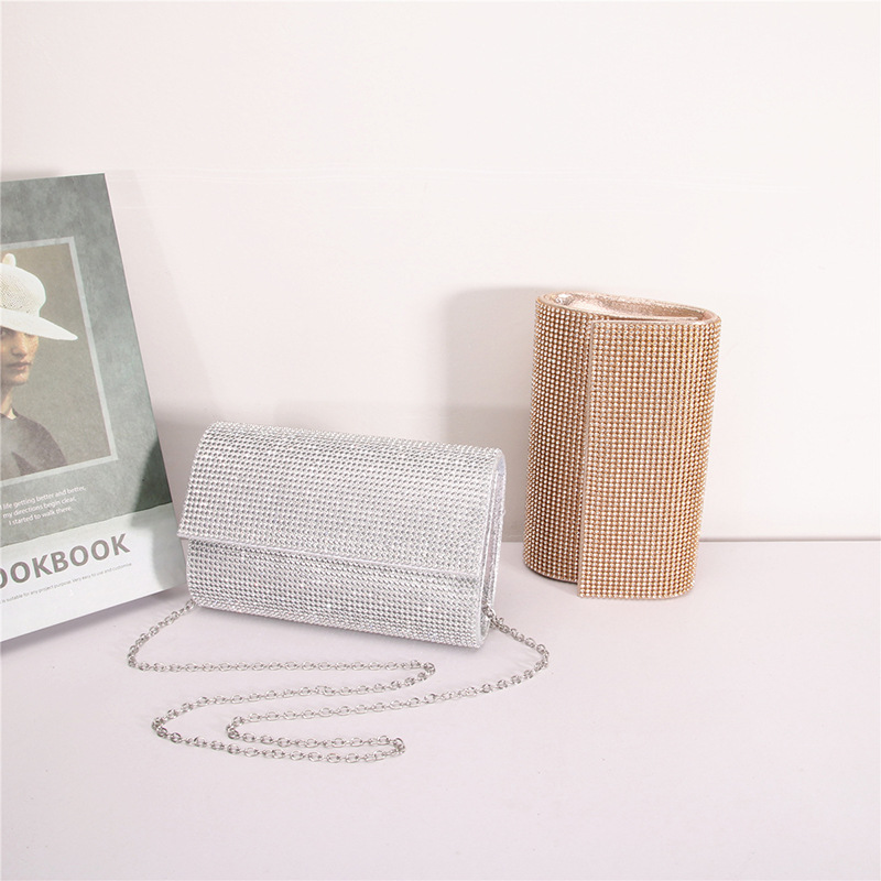 跨境歐美晚宴會禮服包氣質女士晚宴包簡約鑲滿鑽手提包斜挎包包