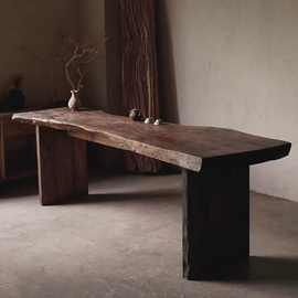 批发侘寂风原木复古做旧茶桌自然面装饰展示长桌民宿古典实木餐桌
