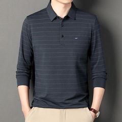 新型中年男性tシャツ長袖お父さん秋装底シャツ春秋中高年男性服上着poloシャツ