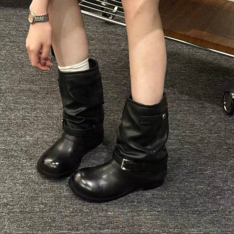 内增高中筒马丁靴女御姐不过膝长靴复古显瘦裤管堆堆靴美拉德靴子|undefined