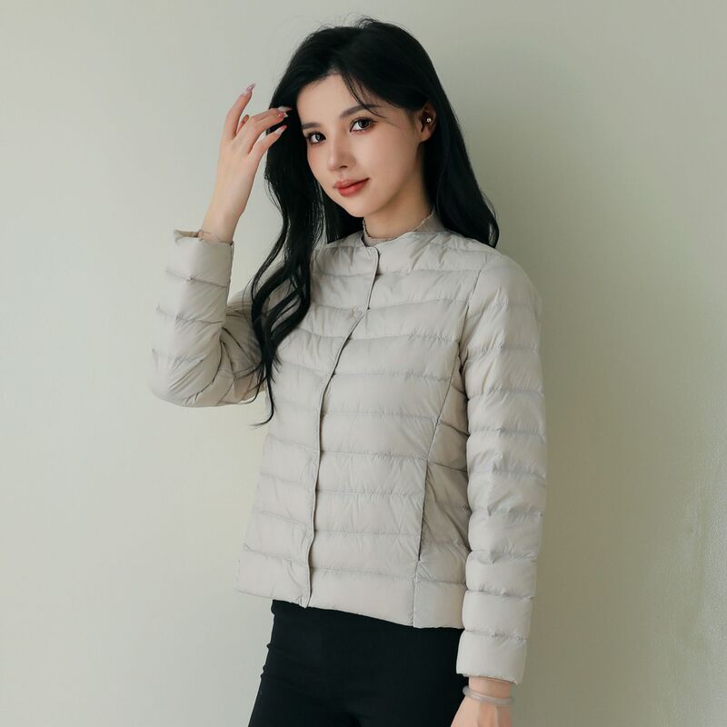 Pinghu down jacket V-neck round neck thin lightweight solid color simple white duck down women's liner lightweight down jacket